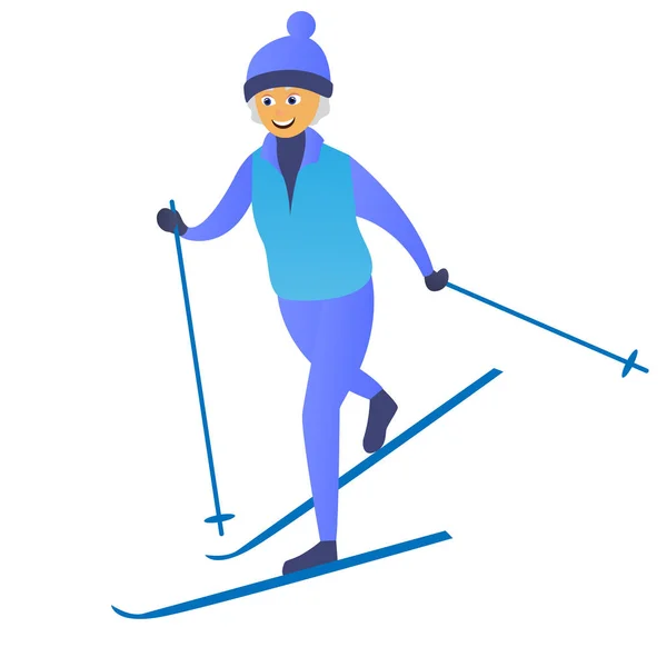 Velhote Mulher Esquiar Juntos Idosos Estilo Vida Ativo Ilustração Vetorial — Vetor de Stock