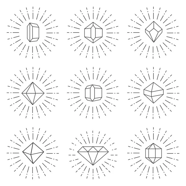 Diamanten Pictogrammen Geïsoleerd Een Witte Achtergrond Glanzende Gem Set Vectorillustratie — Stockvector