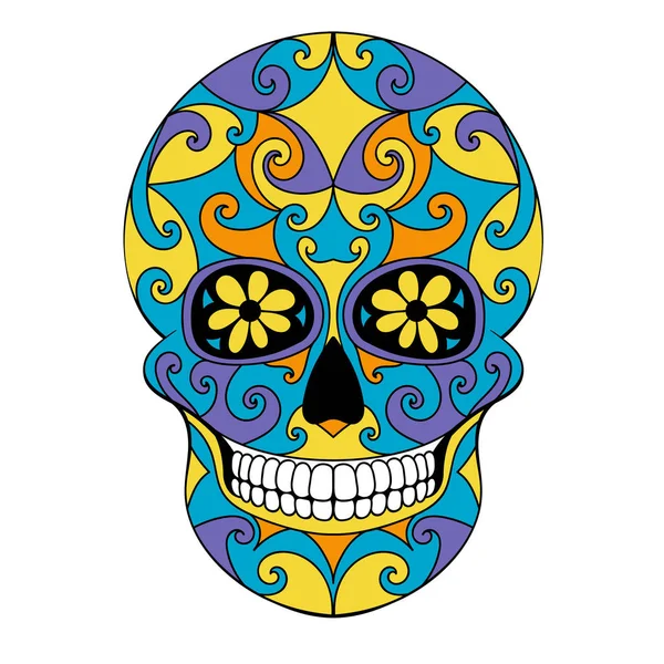 Día Calavera Muerta Con Adorno Floral Cráneo Azúcar Mexicano Ilustración — Vector de stock