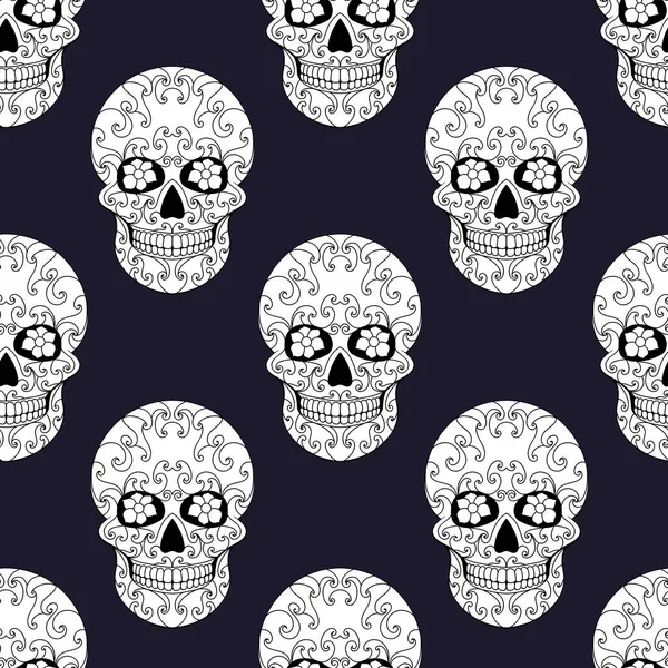 Day Dead Skull Floral Ornament Seamless Pattern Mexican Sugar Skull — Stock Vector