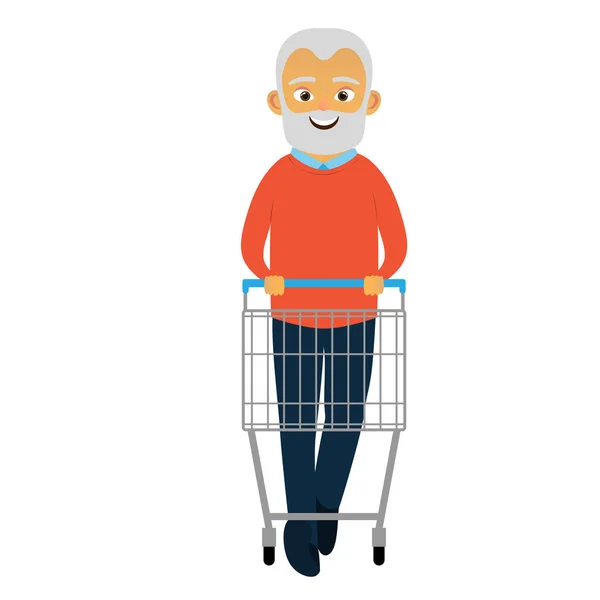 Viejos Felices Con Carrito Compras Tienda Comestibles Supermercado Lindo Abuelo — Vector de stock