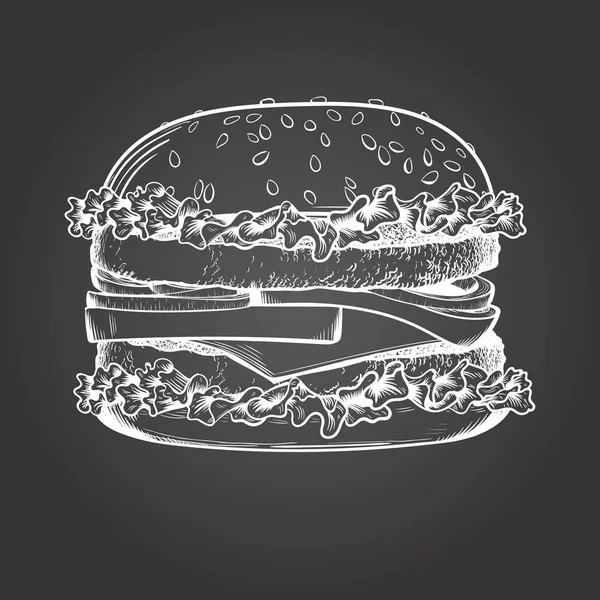 ハンバーガーは 暗い背景にスケッチします ベクトル図 — ストックベクタ