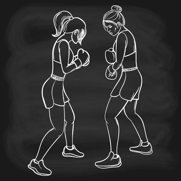 Бокс Жінок Дівчата Спаринги Векторні Ілюстрації — стоковий вектор