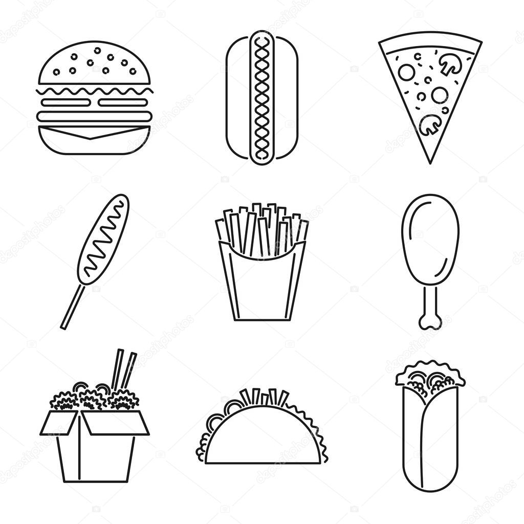 Fastfood icons isolated on white background. Vector illustration