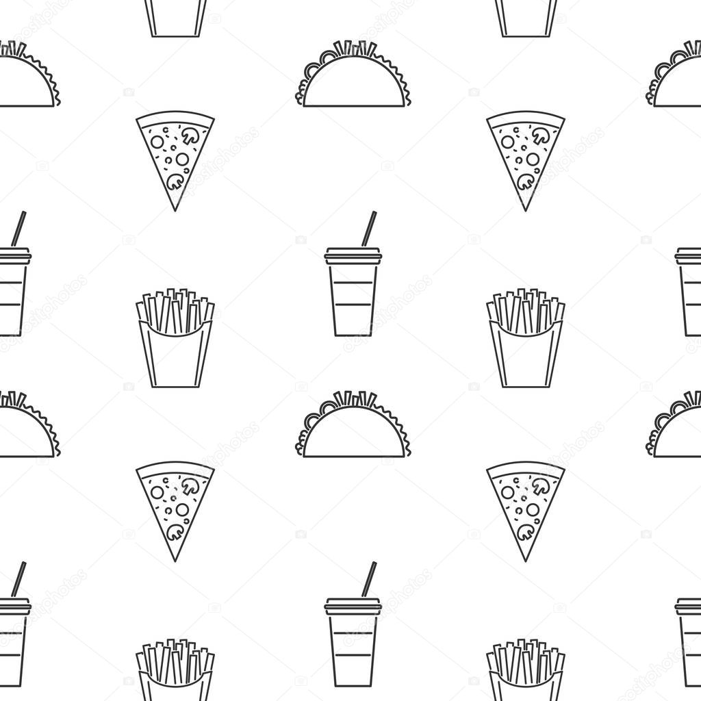 Fastfood seamless pattern on white background. Vector illustration