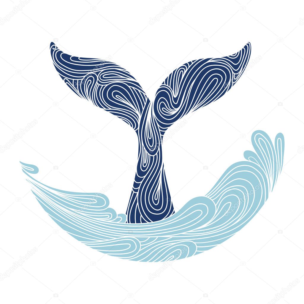 Whale tail. Ornament artistic vector illustration for tattoo, t-shirt print