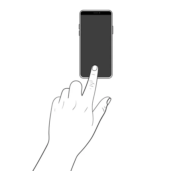 Une Main Touche Smartphone Illustration Vectorielle — Image vectorielle