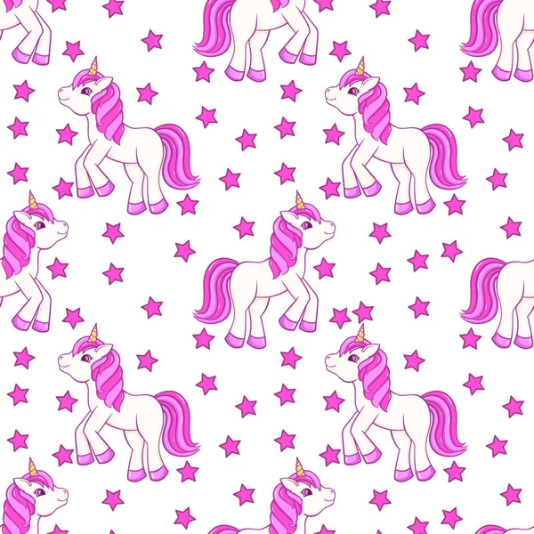 Seamless Pattern Cute Cartoon Unicorn Vector Illustration — Stock Vector