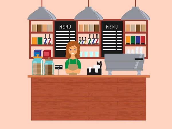 Barista Interior Café Diseño Cafetería Cafetería Ilustración Vectorial Estilo Plano — Archivo Imágenes Vectoriales