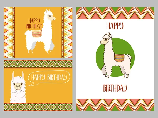 Lama Bonito Alpaca Para Cartaz Saudação Cartão Aniversário Coleção Decoração — Vetor de Stock