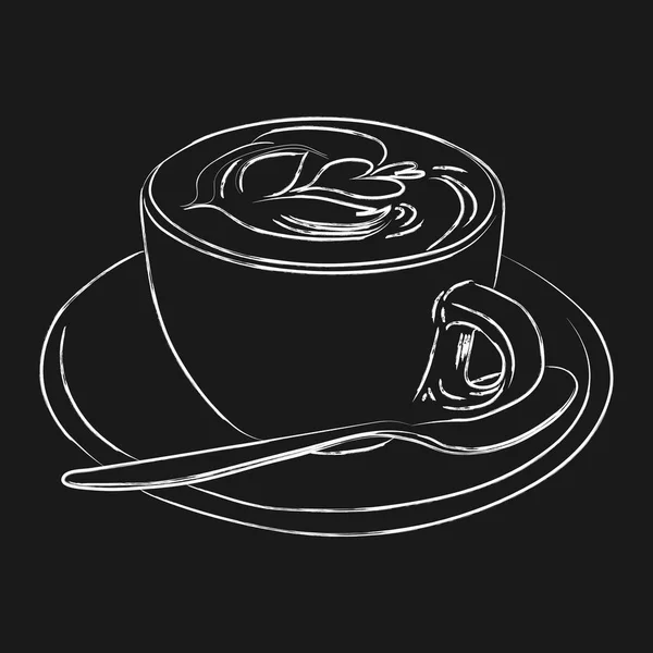 Tazza Caffè Schizzo Gesso Sfondo Scuro Illustrazione Vettoriale — Vettoriale Stock