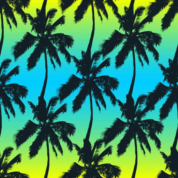 Palm Trees Seamless Pattern Gradient Background Print Fabric Wallpaper Giftwrap — Stock Vector
