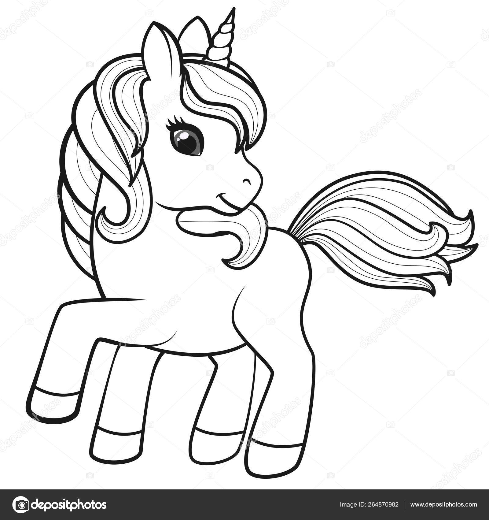 Cartoon Unicorn Outlined for Coloring Book Isolated on a White Background  Stock Vector - Illustration of isolated, head: 154069239