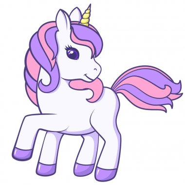 Sevimli çizgi tek boynuzlu at. Vektör çizim