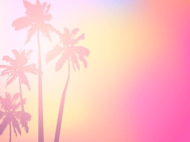 Palmiye ağaçları ve tropikal gündoğumu silueti ile arka plan. Vektör iilustration