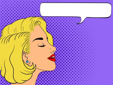 Konuşma balonu olan kadın. Çizgi roman tarzı. Pop sanat vintage vektör çizim