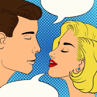 Bir erkekle bir kadın arasındaki diyalog. Pop art tarzı Vintage vektör illüstrasyon