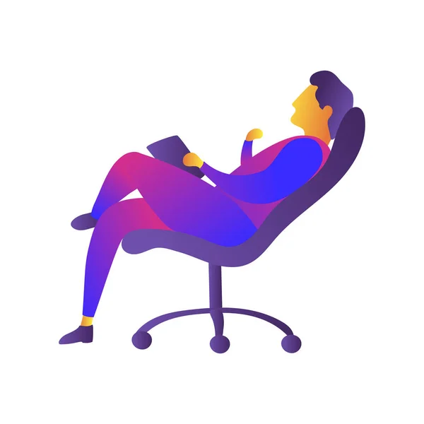 Homem Senta Numa Cadeira Com Uma Tábua Nas Mãos Ilustração — Vetor de Stock