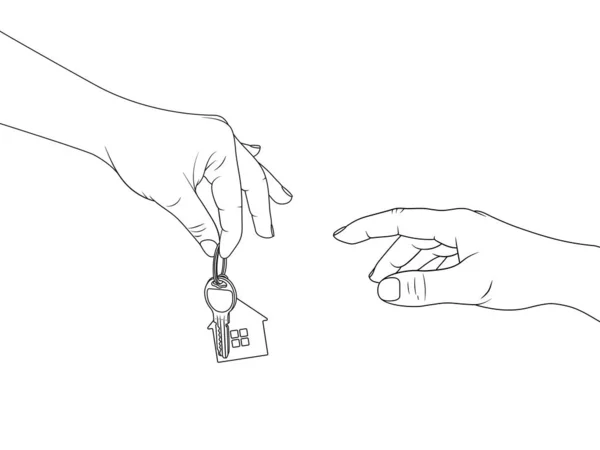 Рука Дає Домашні Ключі Іншій Руці Концепція Купівлі Або Оренди — стоковий вектор