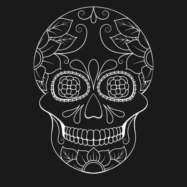 Dia Crânio Morto Com Ornamento Floral Crânio Açúcar Mexicano Ilustração — Vetor de Stock