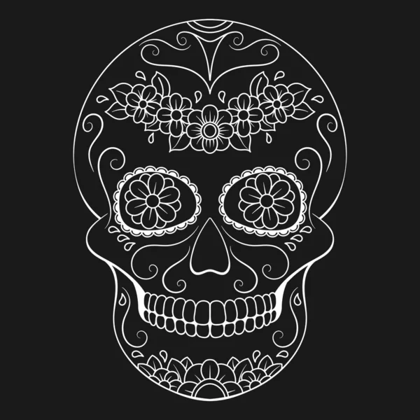 Totenschädel Mit Floralem Ornament Mexikanischer Zuckerschädel Vektorillustration — Stockvektor