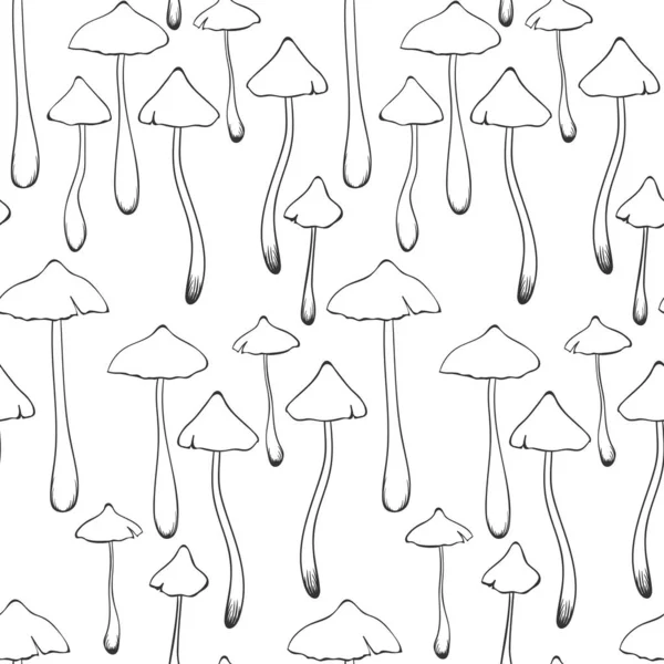 Modello Senza Cuciture Con Funghi Disegnati Mano Isolati Sfondo Bianco — Vettoriale Stock