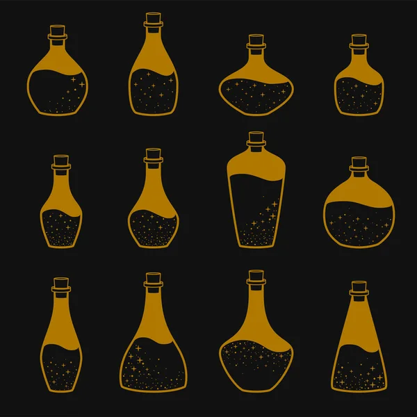 Eine Sammlung Von Zaubertrankflaschen Hexerei Vektorillustration — Stockvektor