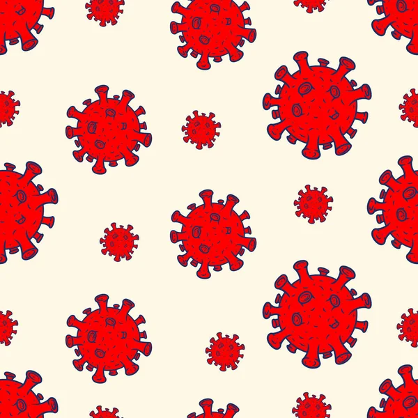 Patrón Sin Costuras Con Moléculas Coronavirus Rojo Estilo Dibujos Animados — Vector de stock
