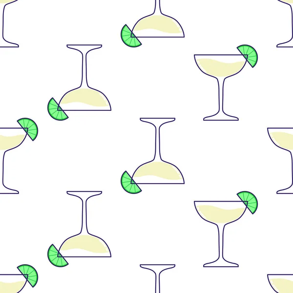 Płynny Wzór Koktajlem Alkoholowym Margarita Limonką Ilustracja Wektora — Wektor stockowy