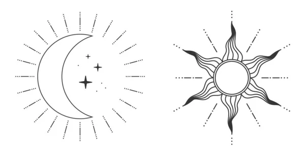 Sol Luna Estrellas Estilo Retro Aisladas Sobre Fondo Blanco Ilustración — Archivo Imágenes Vectoriales