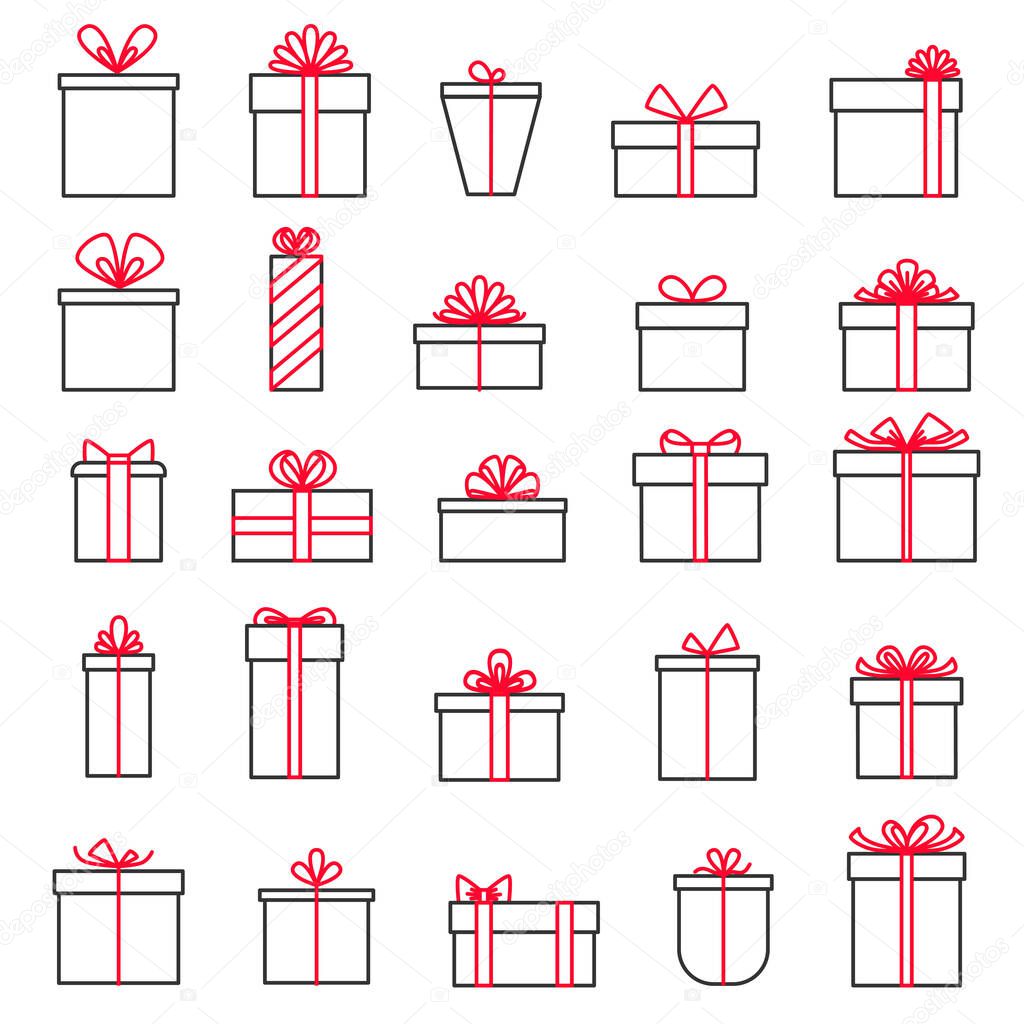 Collection of gift boxes isolated on white background. Vector illustration