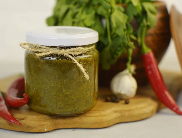 Sauces Bouteilles Sur Table — Photo