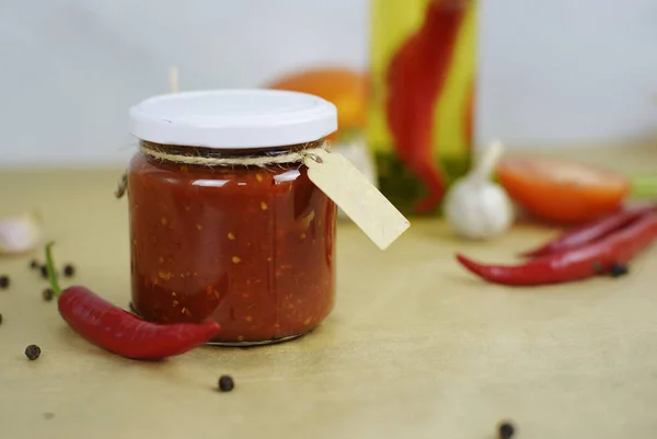 sauces in bottles on the table