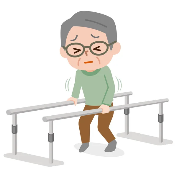 Старший Человек Учится Ходить Физиотерапии — стоковый вектор
