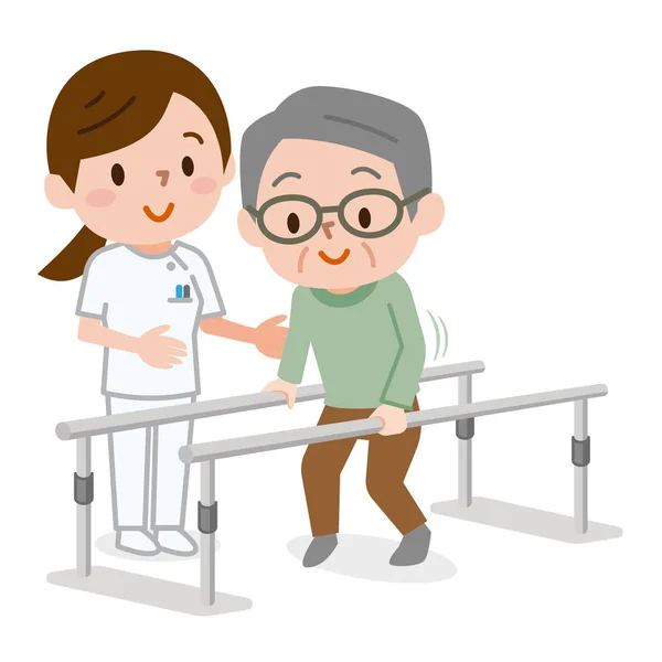 Uomo Anziano Imparare Camminare Fisioterapia — Vettoriale Stock