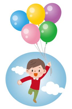 Balonlar ve çocuklar çizimi