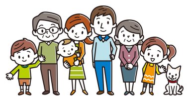 Büyük mutlu bir aile. Vektör çizim.