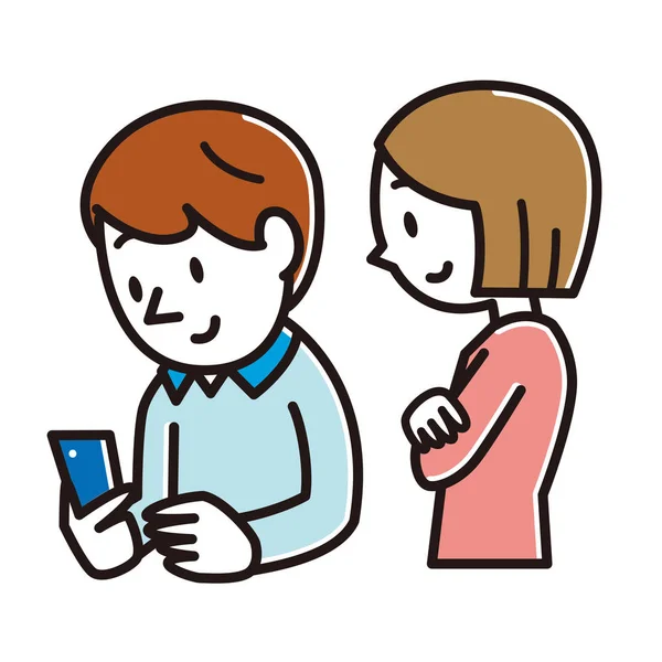 Young Couple Manipulating Smartphone — Stock Vector