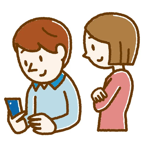 Jeune Couple Manipulant Smartphone — Image vectorielle