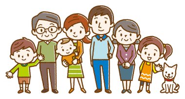Büyük mutlu bir aile. Vektör çizim.