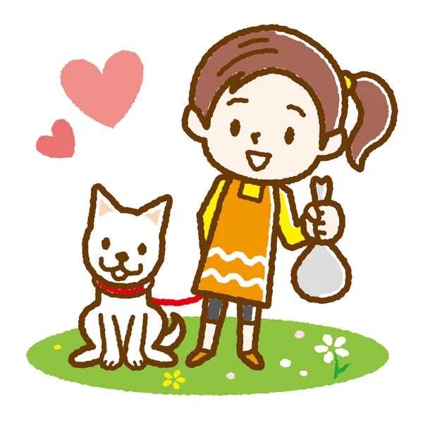 Girl Cleaning Dog Poop - Stok Vektor