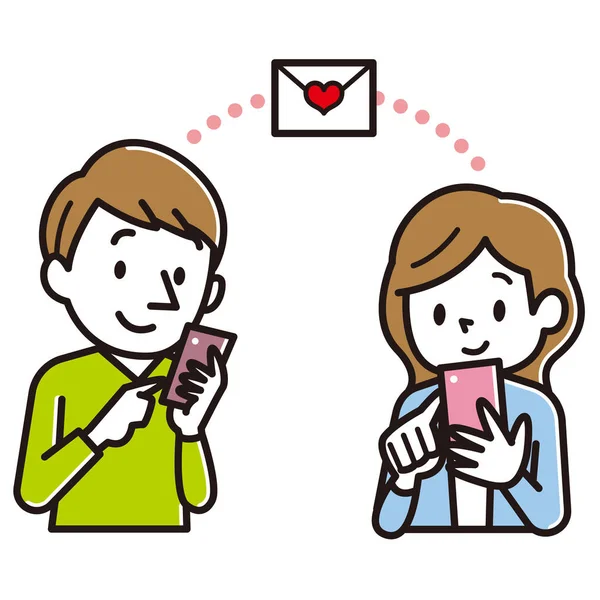 Illustration Jeune Couple Qui Envoie Des Mails — Image vectorielle