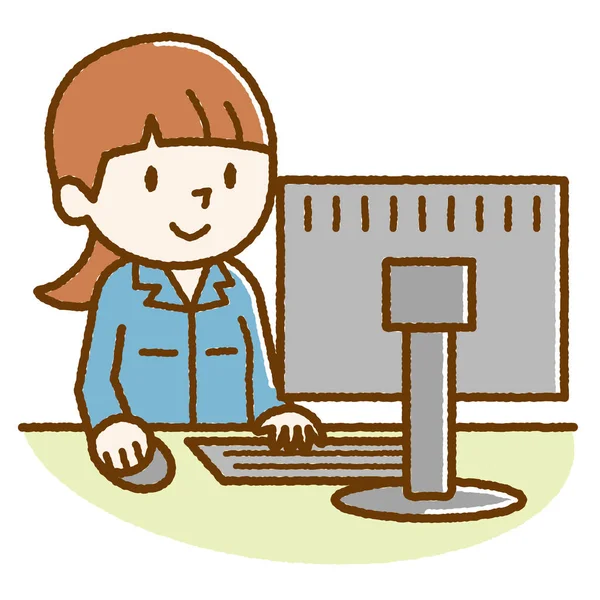 Young Woman Troubled Look Personal Computer — Stock Vector