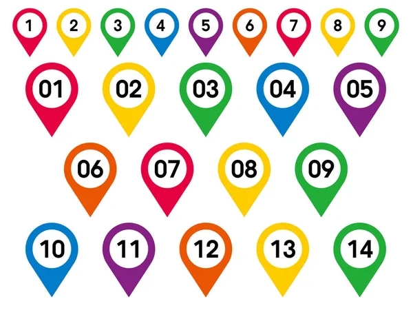 Set Números Pin Marker Iconos Planos — Vector de stock