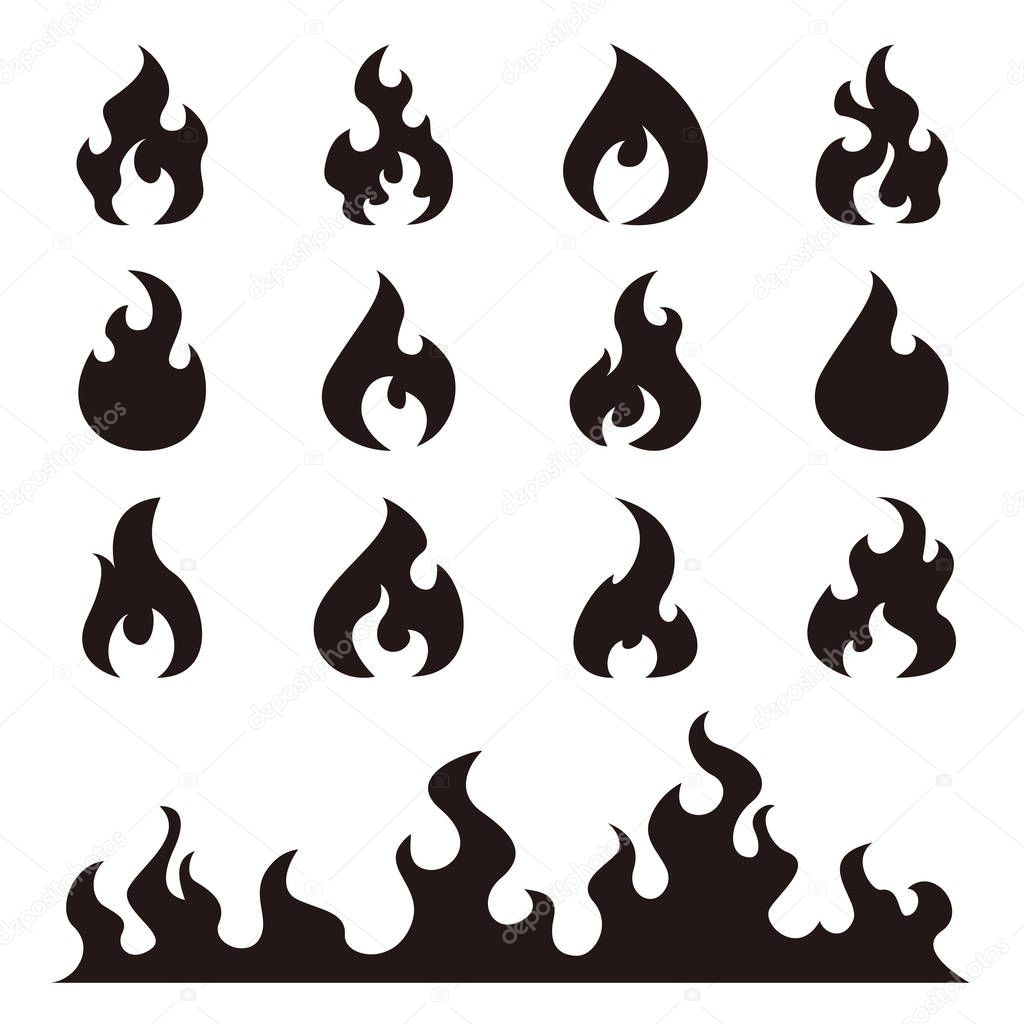 Fire flames, set vector icons