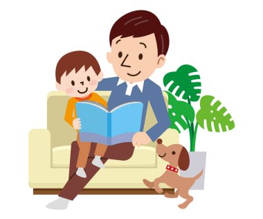 Mutlu aile kanepede birlikte kitap okumak