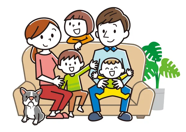 Χαρούμενη Οικογένεια Στο Σπίτι Κάθεται Στον Καναπέ — Διανυσματικό Αρχείο