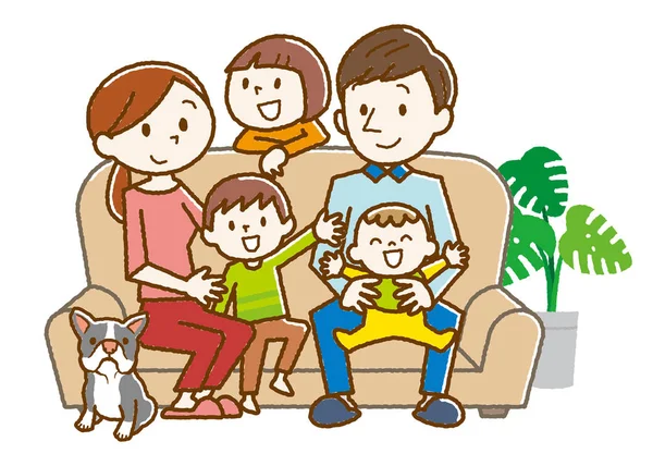 Alegre Familia Casa Sentado Sofá — Vector de stock