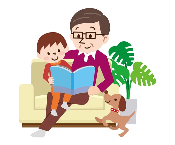 Keluarga Bahagia Sofa Membaca Buku Bersama Sama - Stok Vektor