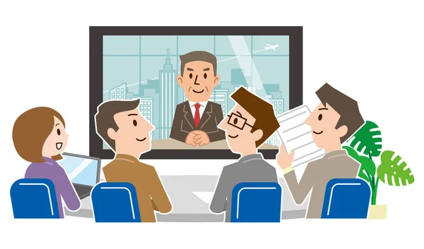 Group Businesspeople Having Video Conference Boardroom — Stock Vector